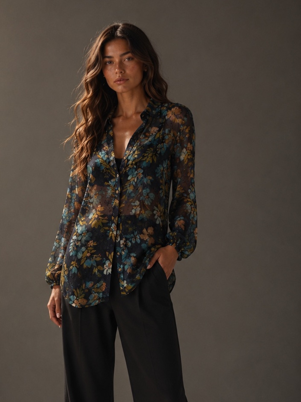 Susan Graver Burnout Button Down Blouse Romantic